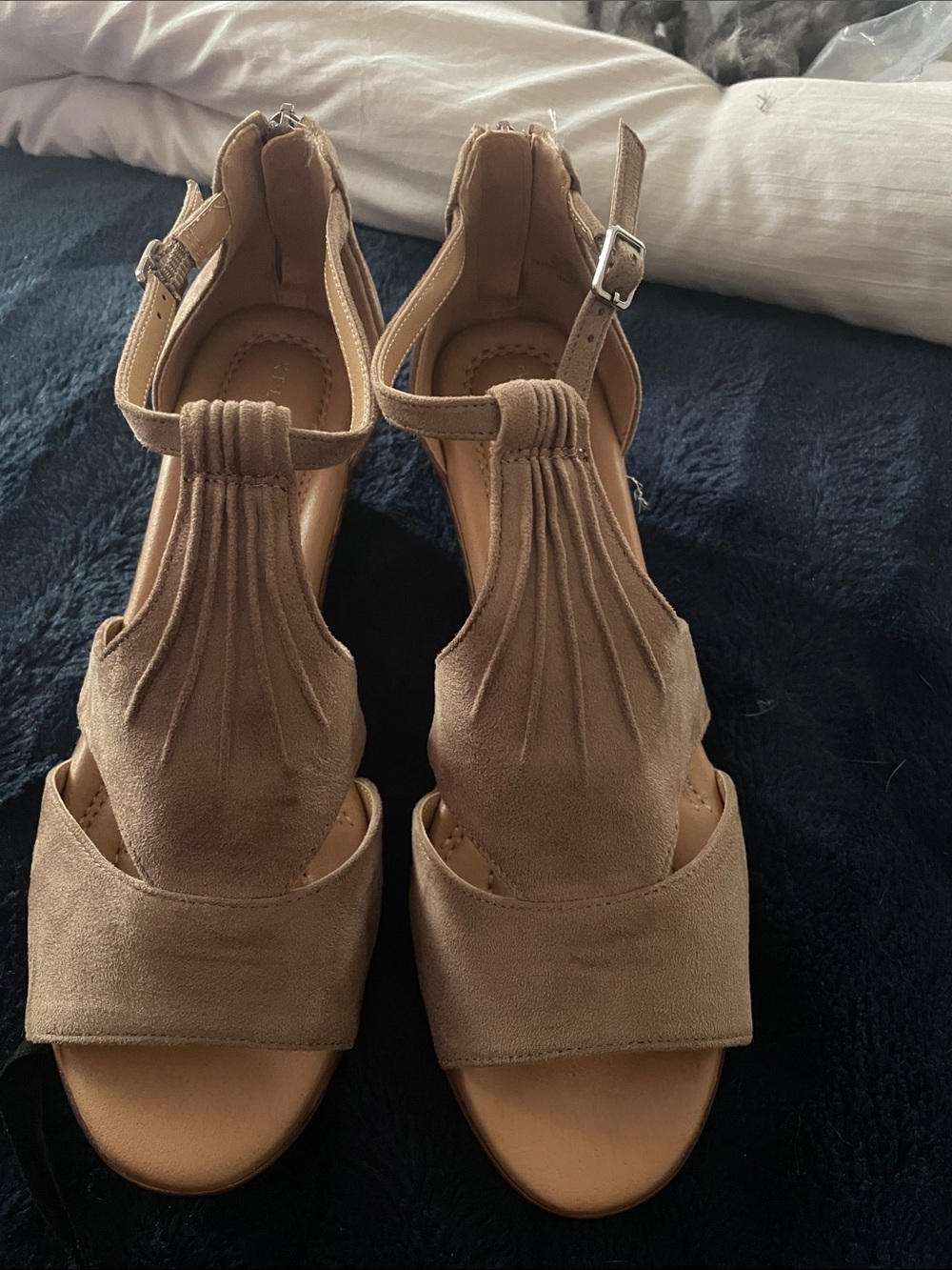 Kelly & Katie Taupe Suede T-Strap Heels